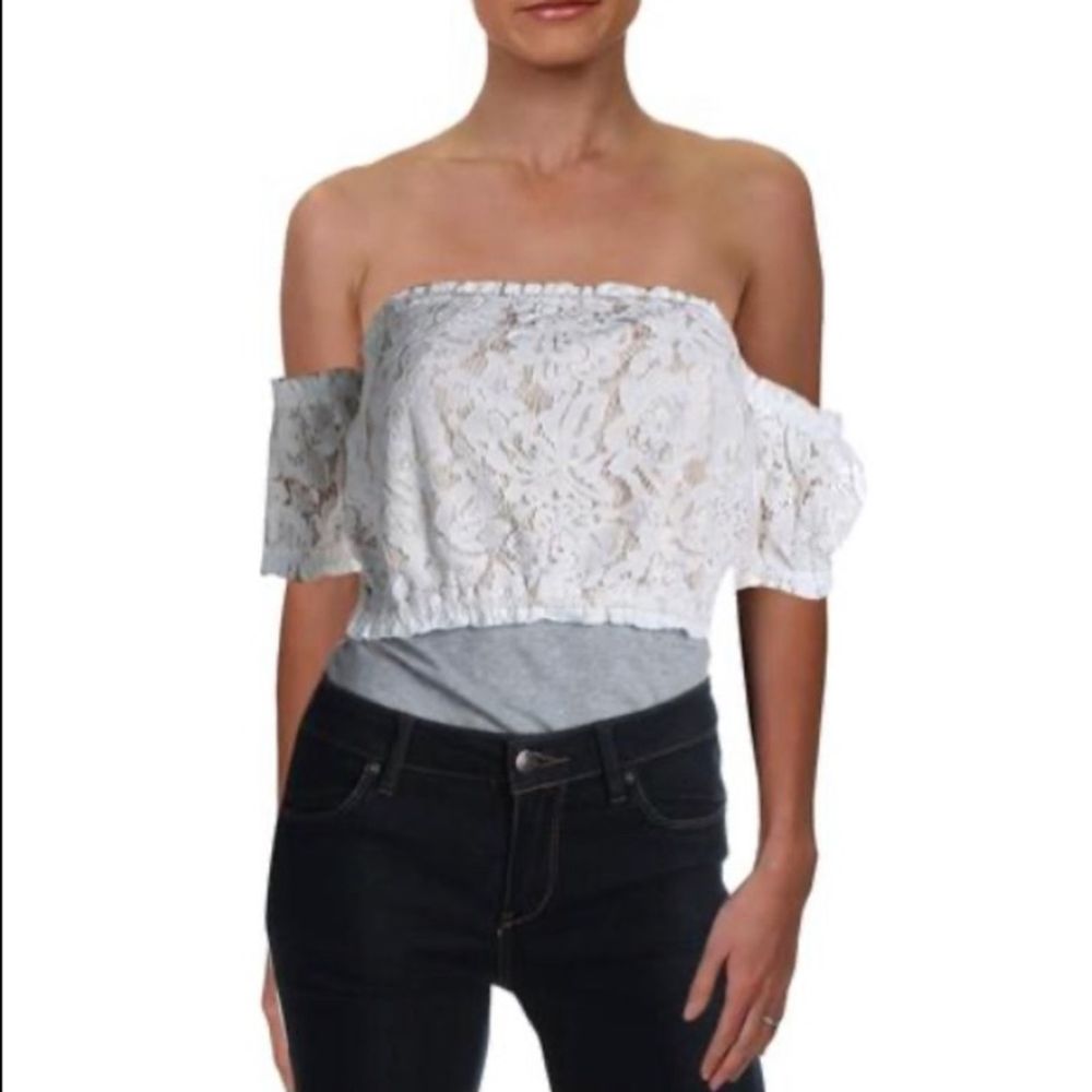 Aqua | Ivory Lace crop top | size S